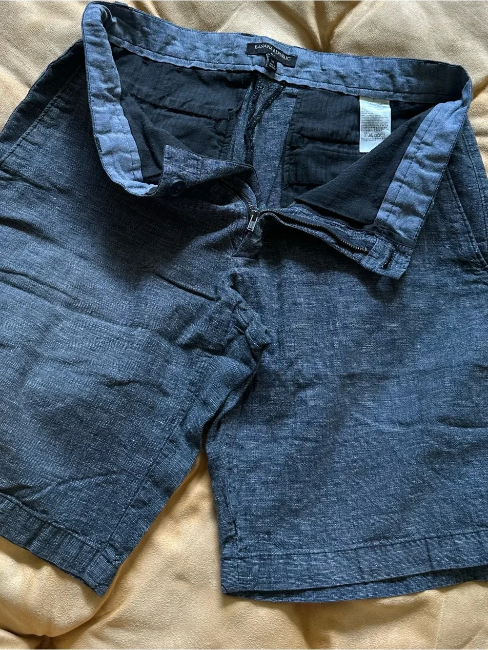 Banana Republic Men's Navy Linen-Blend Flat Front Shorts